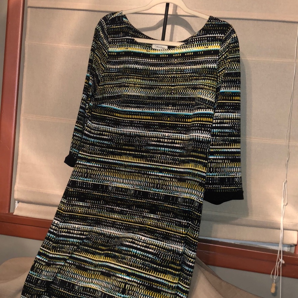 Calvin Klein Black and Yellow Striped Dress